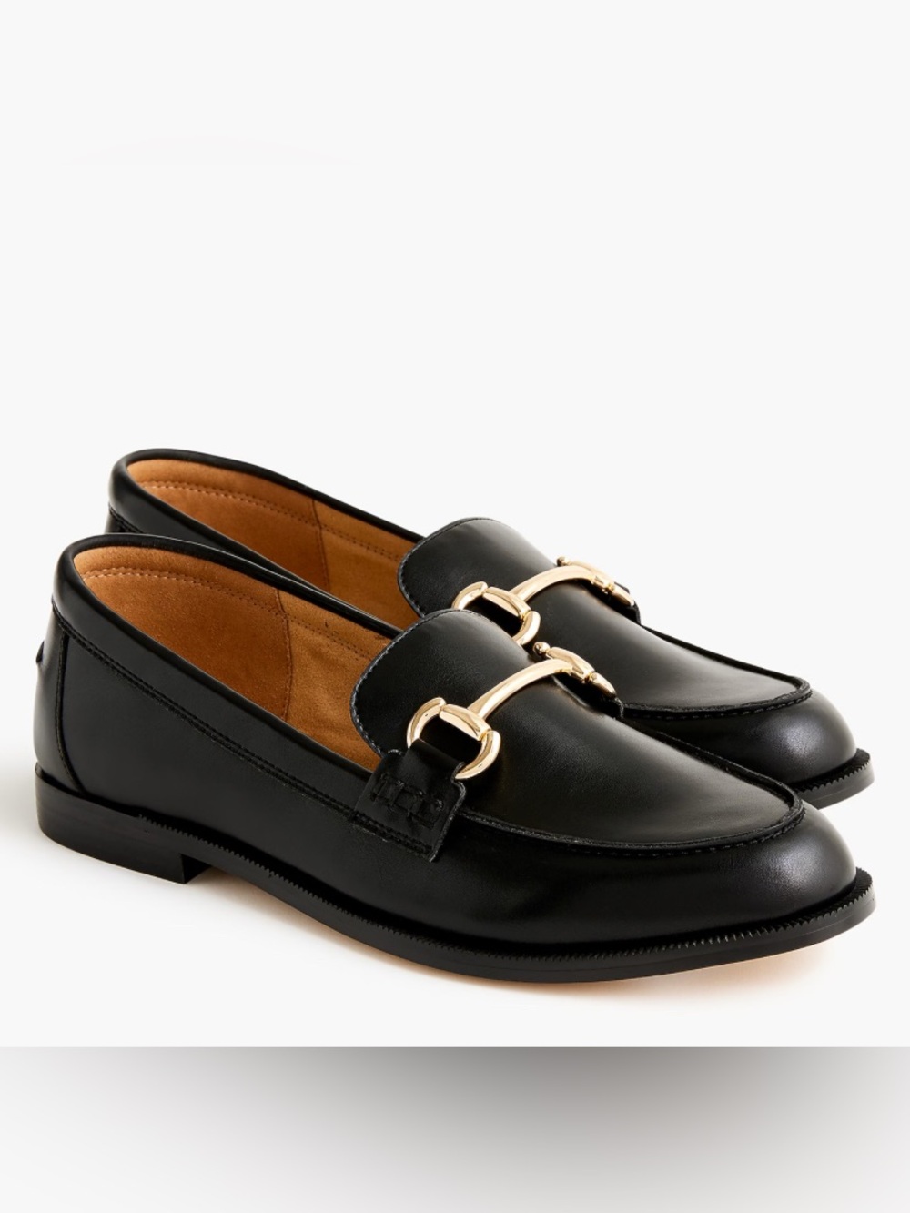 J. Crew Factory Women's Glossy Black Loafers with Gold Horsebit Accent Size 7